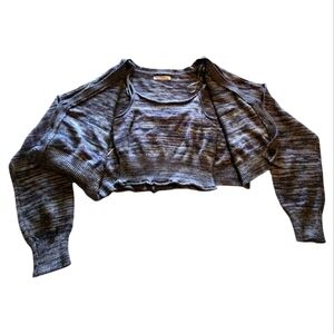 Arizona Jean Co. 2-Piece Knit Cardigan & Crop Tank Set Blue Gray Purple Cozy L